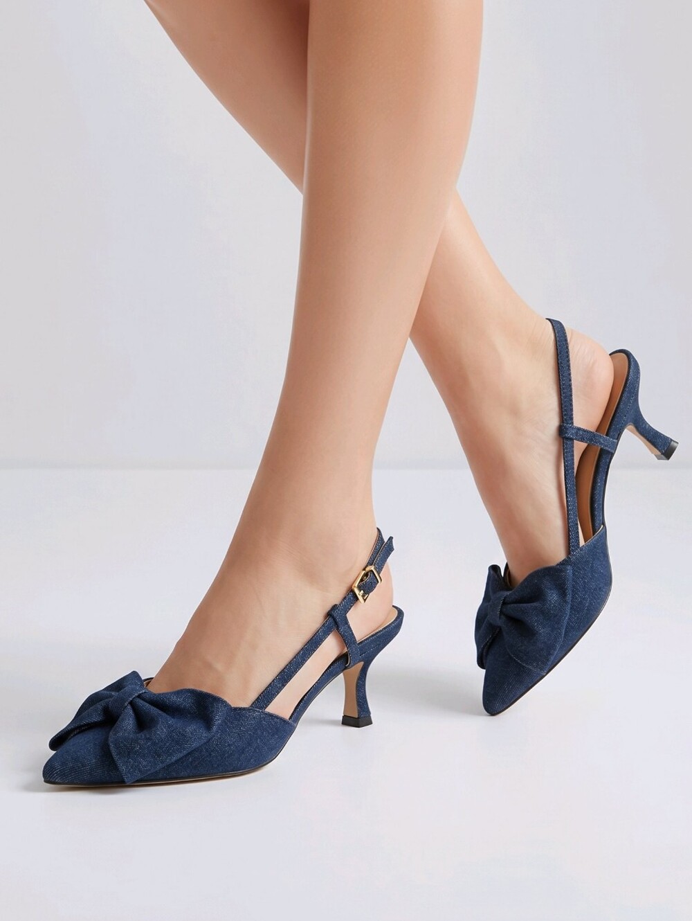 Ann Taylor Demin Slingback Kitten Heels with Bow